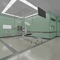 Modern Operating Room Interior With Green Walls Surgical Lights And Medical Equipment
