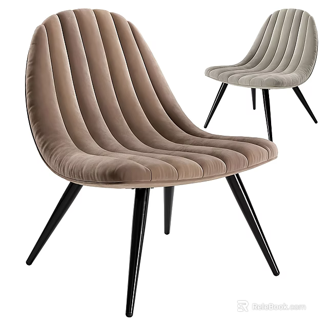 Modern Accent Chair With Velvet Upholstery Vertical Tufted Design And Black Legs 3d model 