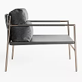 Modern Leisure Chair with Metal Frame Black Gray Fabric Upholstery and Padded Seat