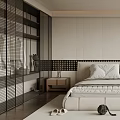Modern Bedroom Interior With Minimalist Design King Bed Nightstands Rug And Green View
