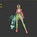 Sci Fi Game Character With Red Hair White Outfit And Futuristic Weapon
