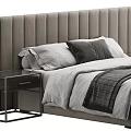 Modern Upholstered Double Bed With Gray Headboard Black Nightstands And White Gray Bedding