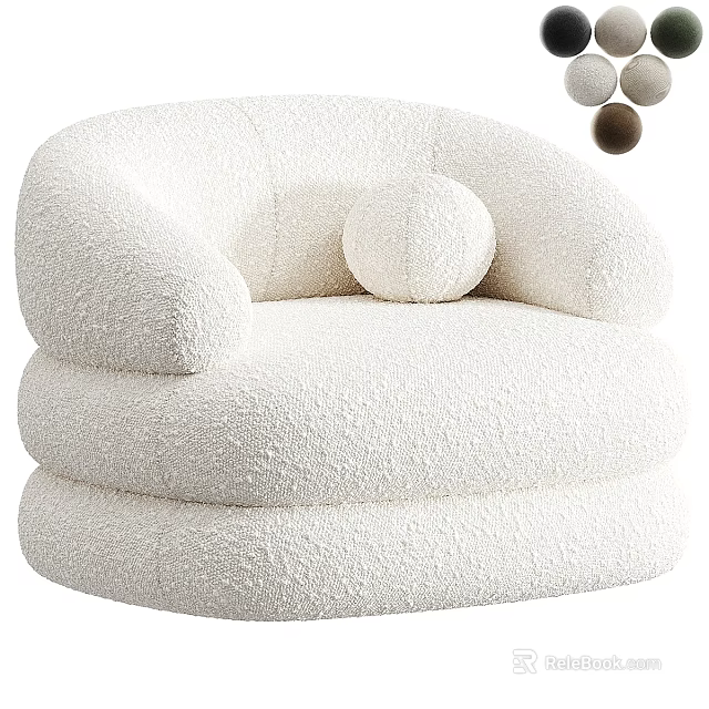 Cozy White Plush Lounge Chair with Rounded Arms and Round Cushion 3d model 