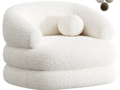 Cozy White Plush Lounge Chair with Rounded Arms and Round Cushion 3d model