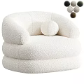 Cozy White Plush Lounge Chair with Rounded Arms and Round Cushion