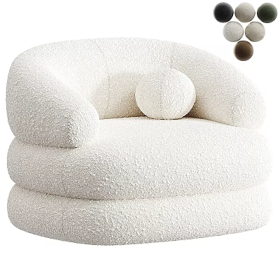 Cozy White Plush Lounge Chair with Rounded Arms and Round Cushion 3d model