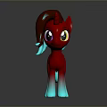Red Unicorn Pony Character With Brown Teal Mane Yellow Eyes And Teal Hooves