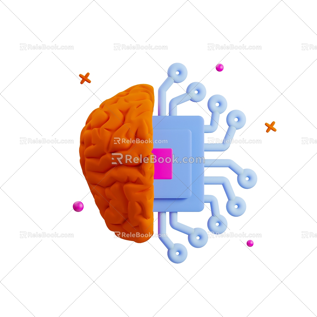 Modern Mechanical Brain Artificial Intelligence Cartoon Mechanical Brain 3d model