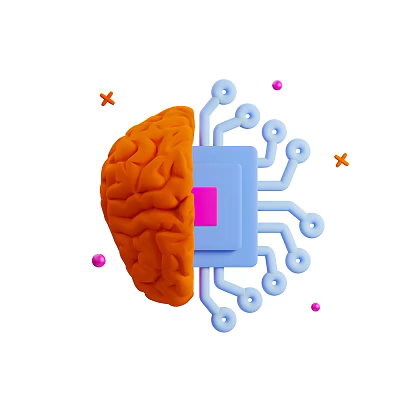 Smart Machine Concept Featuring Brain Structure And Electronic Chip Components 3d model