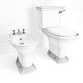 White Toilet with Pedestal Sink in Bathroom with Black Tiled Wall