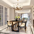 Modern Living and Dining Room Interior With Chandeliers Marble Floor TV Unit And Plants