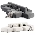 Gray and Beige Sectional Sofa with Pillows and Throw Blanket Modern Minimalist Living Room Furniture