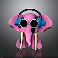 Cute Pink Elephant Toy Wearing Blue Headphones Black Sunglasses And White Tusks