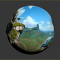 Cartoon Landscape With Cliff Path Greenery And Valley View