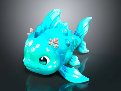 Cute Blue Cartoon Fish Toy With Big Eyes And Pink Decorations 3d model