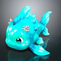 Cute Blue Cartoon Fish Toy With Big Eyes And Pink Decorations