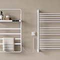Bathroom Accessories Featuring Electric Towel Rails With Shelves Toiletries And Hanging Towel