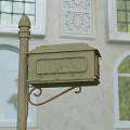 Vintage Public Mailbox Facility With Carved Details On Beige Posts In Grass Lawn