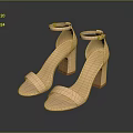 Women's Beige Block Heel Sandals With Ankle Strap And Open Toe