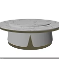 Round Marble Dining Table With Gold Trim And White Geometric Base 3d model