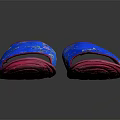Blue Slippers With Floral And Butterfly Patterns On Soft Fabric And Pink Trimmed Edges