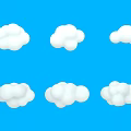 Six Soft White Fluffy Clouds Floating on Clear Blue Background