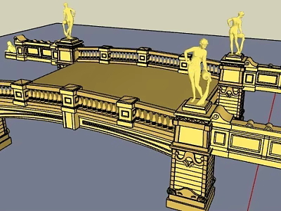 Ornate Classical Municipal Road Bridge With Golden Railings And Statues 3d model