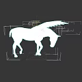 White Flying Horse With Gray Wings Red Back Mark Standing Head Down On Black Background