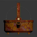 Red And Gold Patterned Teapot With Curved Handle And Decorative Lid Knob
