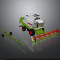 Green And White Claas Combine Harvester With Agricultural Attachments And Red Cutting Parts