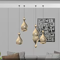 Modern Living Room Interior With Stylish Bamboo Pendant Lights And Abstract Wall Art