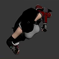 Female Fighter Character In Fighting Pose With Long Black Hair Gray Tank Top And Red Sneakers