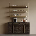 Elegant Modern Wine Cabinet With Gold Open Shelves And Functional Home Bar Storage Design