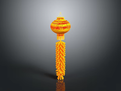 Traditional Chinese Woven Lantern With Yellow Red Color And Decorative Tassel Bottom 3d model