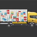 Yellow Truck With Colorful Square Patterns On Trailer And Reflective Surface 3d model