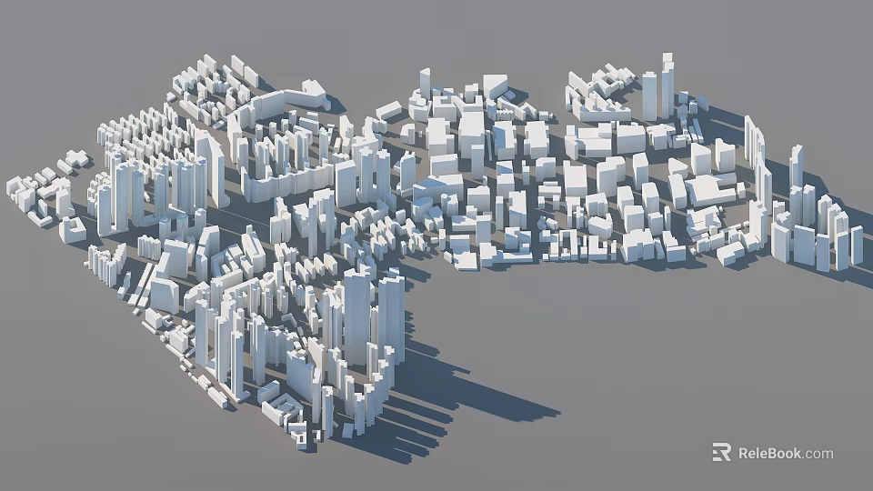 Urban Architectural Complex Aerial View With Dense High Rise And Low Rise Buildings 3d model 