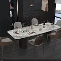 Modern Dining Table Set With Marble Top Six Chairs And Pendant Light 3d model