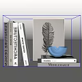 Collection of Books Including Furniture Design Architecture Titles With Feather Artwork And Blue Decor