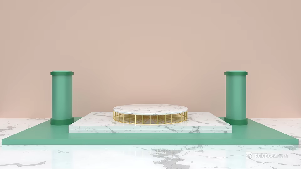 Modern Display Platform With Green Pillars Marble Top And Pink Background 3d model