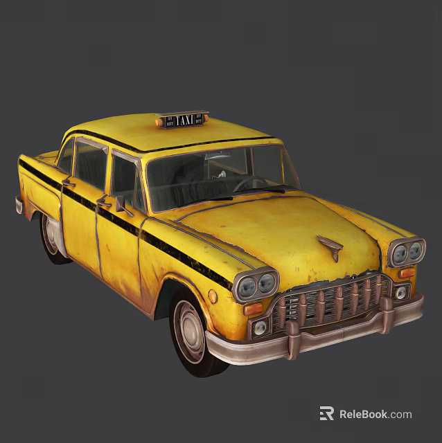 Vintage Yellow Taxi With Classic Body Design And Taxi Sign On Roof 3d model 