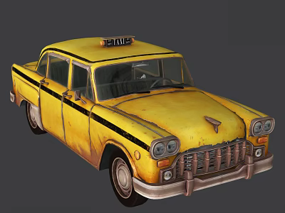 Vintage Yellow Taxi With Classic Body Design And Taxi Sign On Roof 3d model