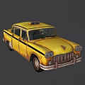 Vintage Yellow Taxi With Classic Body Design And Taxi Sign On Roof