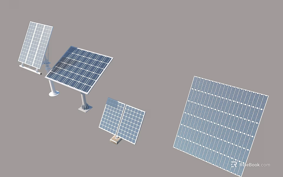 Solar Panels With Various Designs And Mounting Structures For Renewable Energy 3d model