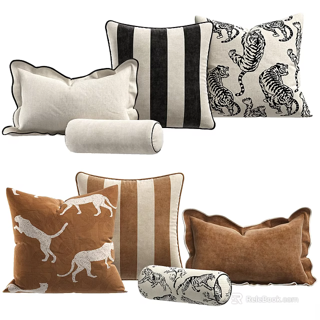 Decorative Throw Pillows With Animal Patterns Striped Designs And Solid Colors 3d model 