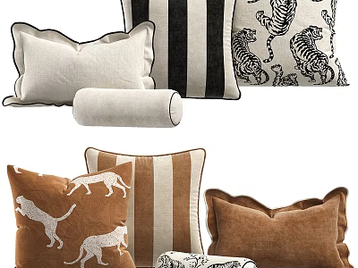 Decorative Throw Pillows With Animal Patterns Striped Designs And Solid Colors 3d model