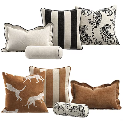 Decorative Throw Pillows With Animal Patterns Striped Designs And Solid Colors 3d model