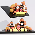 Welcome Decorative Display With Orange Black Spheres And Gift Boxes 3d model