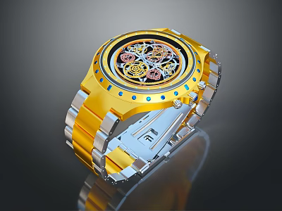 Luxury Mechanical Watch With Gold Strap And Blue Accents For Fashion Accessories 3d model
