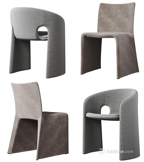 Stylish Modern Dining Chairs With Upholstered Gray Fabric And Unique Geometric Shapes 3d model 