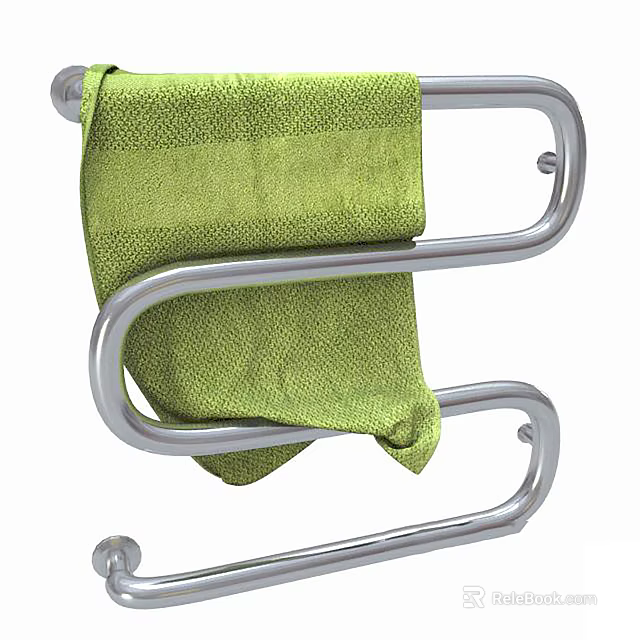 Durable Metal Bathroom Towel Rack With Hanging Green Towel And Modern Design Structure 3d model 